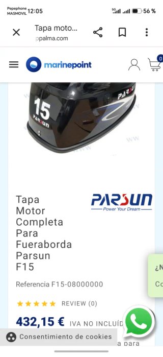 Tapa motor fueraborda Parsun 15 Pro EFI