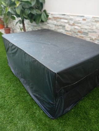 Conjunto mesa y sillas jardín cristal mimbre