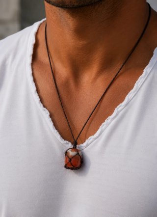 Collana diaspro rosso e corda mogano uomo donna