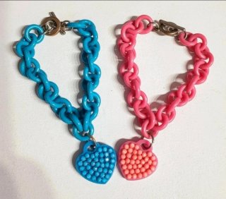 Coppia bracciali cuore rosa e blu