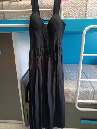 Vestido negro largo tirantes corset