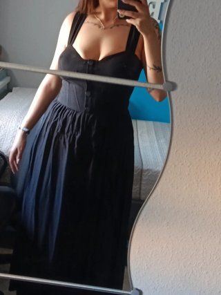 Vestido negro largo tirantes corset