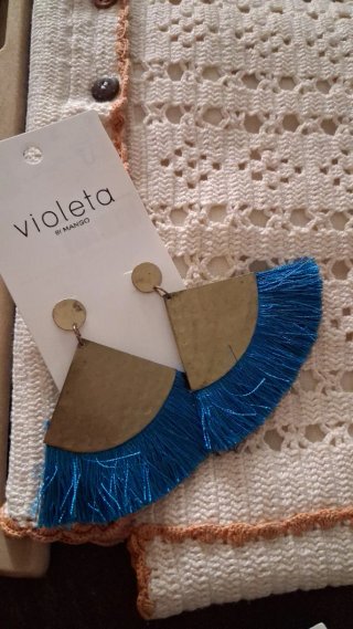 Pendientes abanico azul y dorado Mango