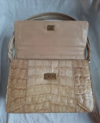 Bolso Cocodrilo Cuero Beige 60s Alta Gama