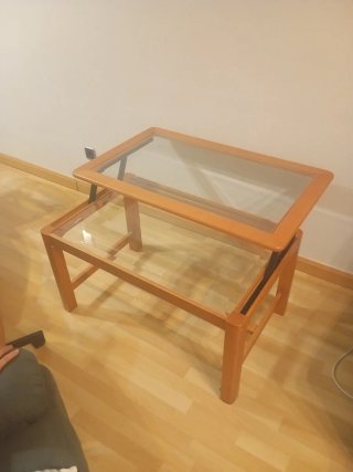 Mesa madera cerezo y cristal abatible