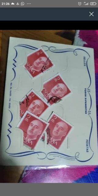 5 Sellos 2 Pesetas Franco España