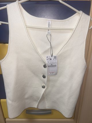Top Stradivarius Blanco Botones Talla S