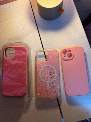 Cover iPhone 15 Rosa Glitter e Rosa