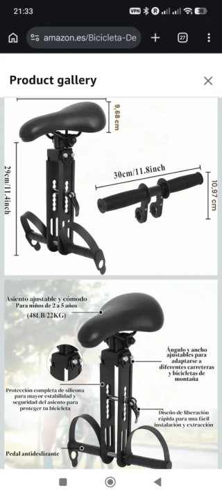 Silla infantil delantera bici Saddle Seat
