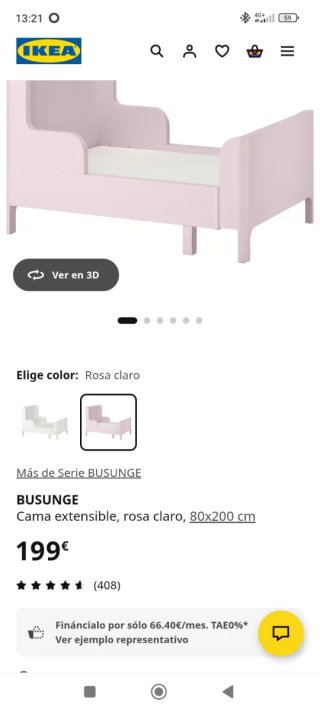 Cama infantil extensible rosa Ikea 80x200
