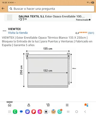 Estor opaco 1,35m x 2,50m a estrenar!!!