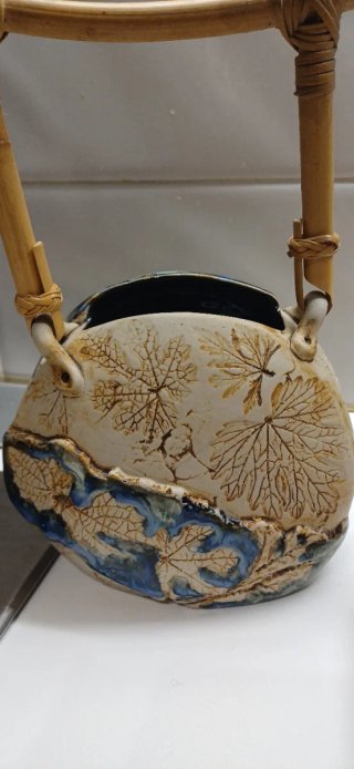 Vaso ceramica Tenmoku con manico bambu
