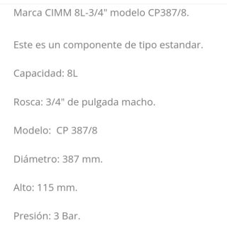 Vaso de expansión caldera CIMM modelo CP387