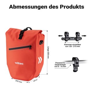 Wiltec 65502 | Borsa bici 22L rossa impermeabile