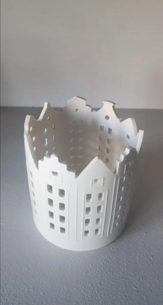Portavelas cerámica diseño ciudad blanco