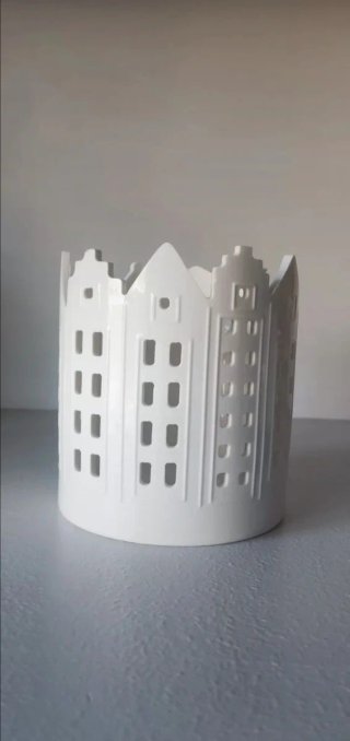 Portavelas cerámica diseño ciudad blanco