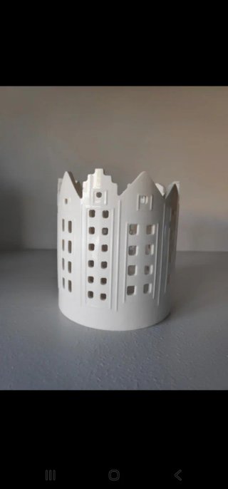 Portavelas cerámica diseño ciudad blanco
