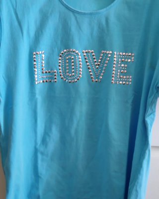 T-shirt donna azzurra con strass
