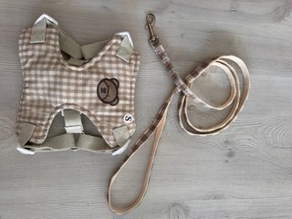 Arnés y Correa Cuadros Beige y Marrón Talla S