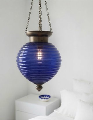Lámpara Vidrio Soplado Azul Artesanal