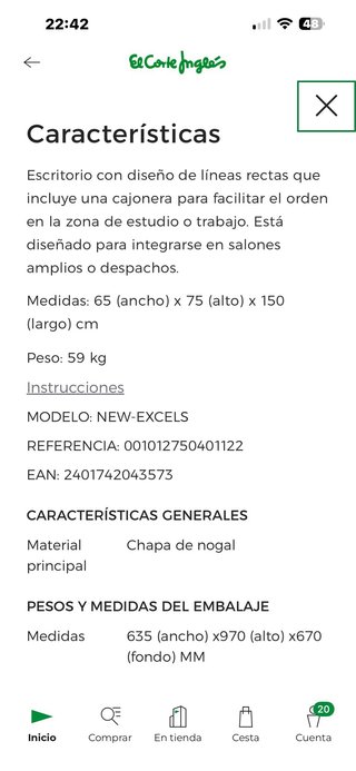 Escritorio de madera El Corte Inglés - Nogal