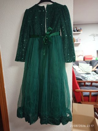 Vestido fiesta niña verde lentejuelas tul Talla 10