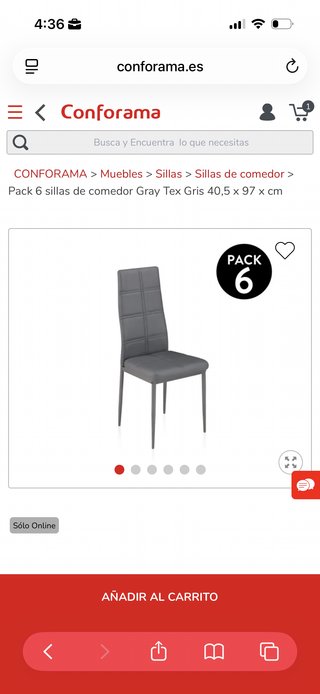 Sillas comedor cuero sintético gris (6uds)