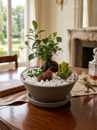 Bonsái Ficus con Maceta y Decoración
