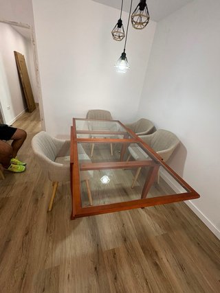 Mesa de centro cristal y madera