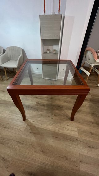 Mesa de centro cristal y madera