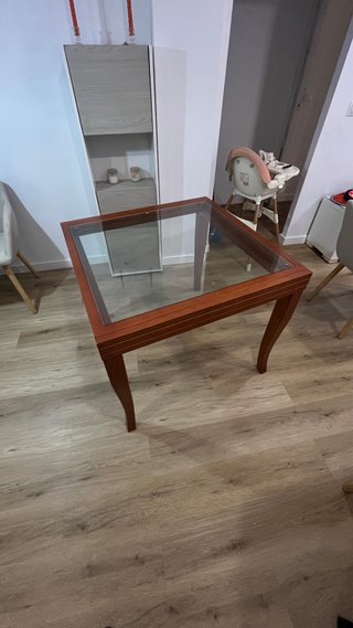 Mesa de centro cristal y madera