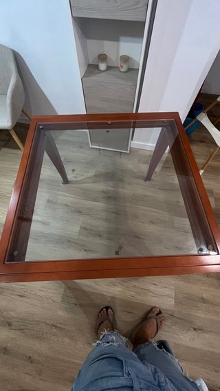 Mesa de centro cristal y madera
