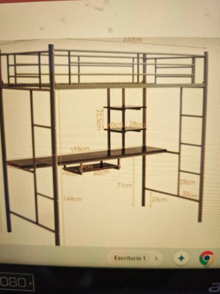 Cama alta metálica  escritorio + colchón. BURJASSO