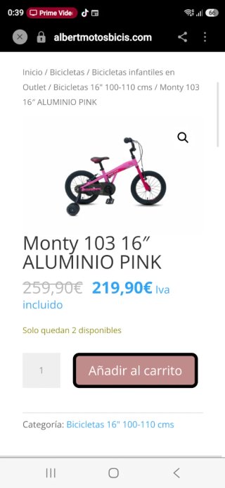 Bicicleta infantil Monty rosa