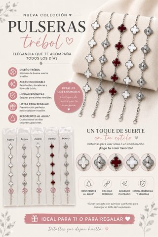 Pulsera Acero Inoxidable Trébol Plata