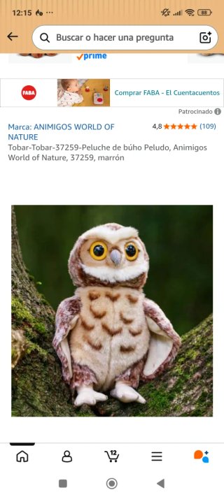 Peluche Búho Animigos World of Nature