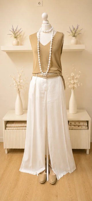 Pantalón blanco pinzas lino y algodón