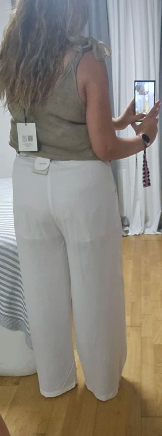 Pantalón blanco pinzas lino y algodón