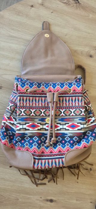 Bolso Mochila Estampado Étnico Flecos
