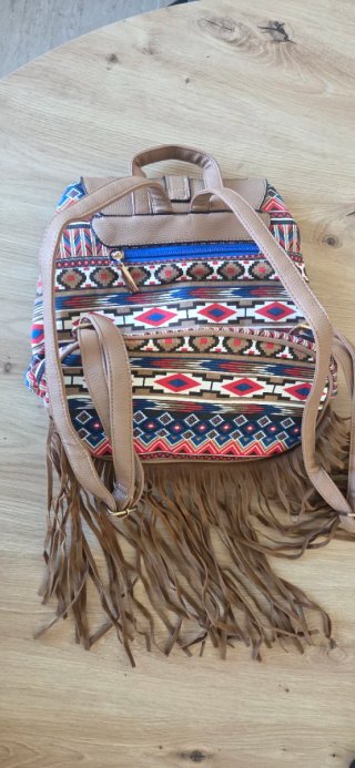 Bolso Mochila Estampado Étnico Flecos