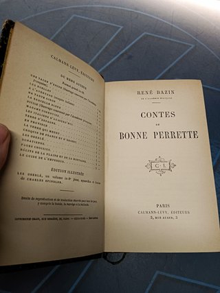 LIBROS,  Contes de bonne Perrette + Memoires Dúne Vieille Fille, Edición en Francés de René Bazin