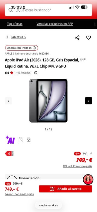 iPad Air 11 (M4) Wi-Fi Nuevo Sin Abrir