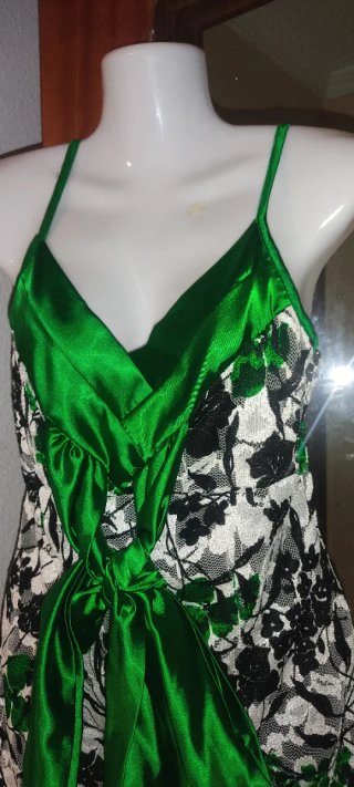 Vestido fiesta floral tirantes verde