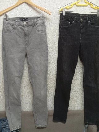 2 Vaqueros Pitillo Gris Amisu y Negro Stretch36