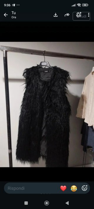 Gilet lungo pelo sintetico nero Tg S