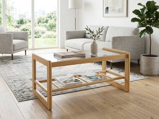 Mesa centro madera maciza y cristal