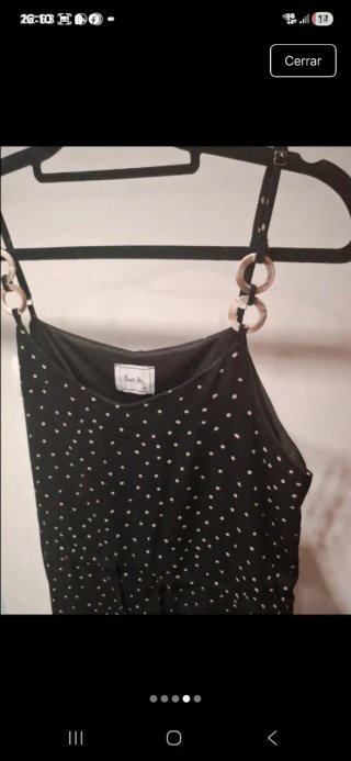 Vestido negro largo lunares crema