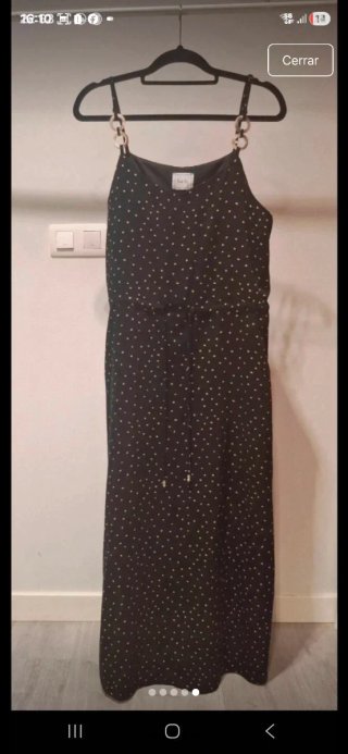 Vestido negro largo lunares crema