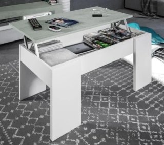 Mesa de centro elevable blanca y gris