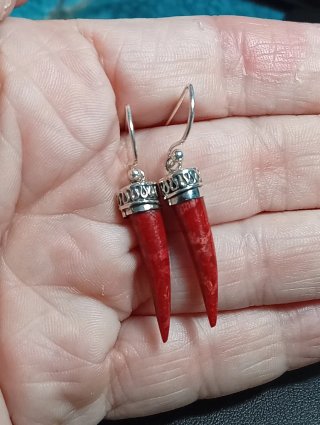 Pendientes Plata Ley Coral Rojo